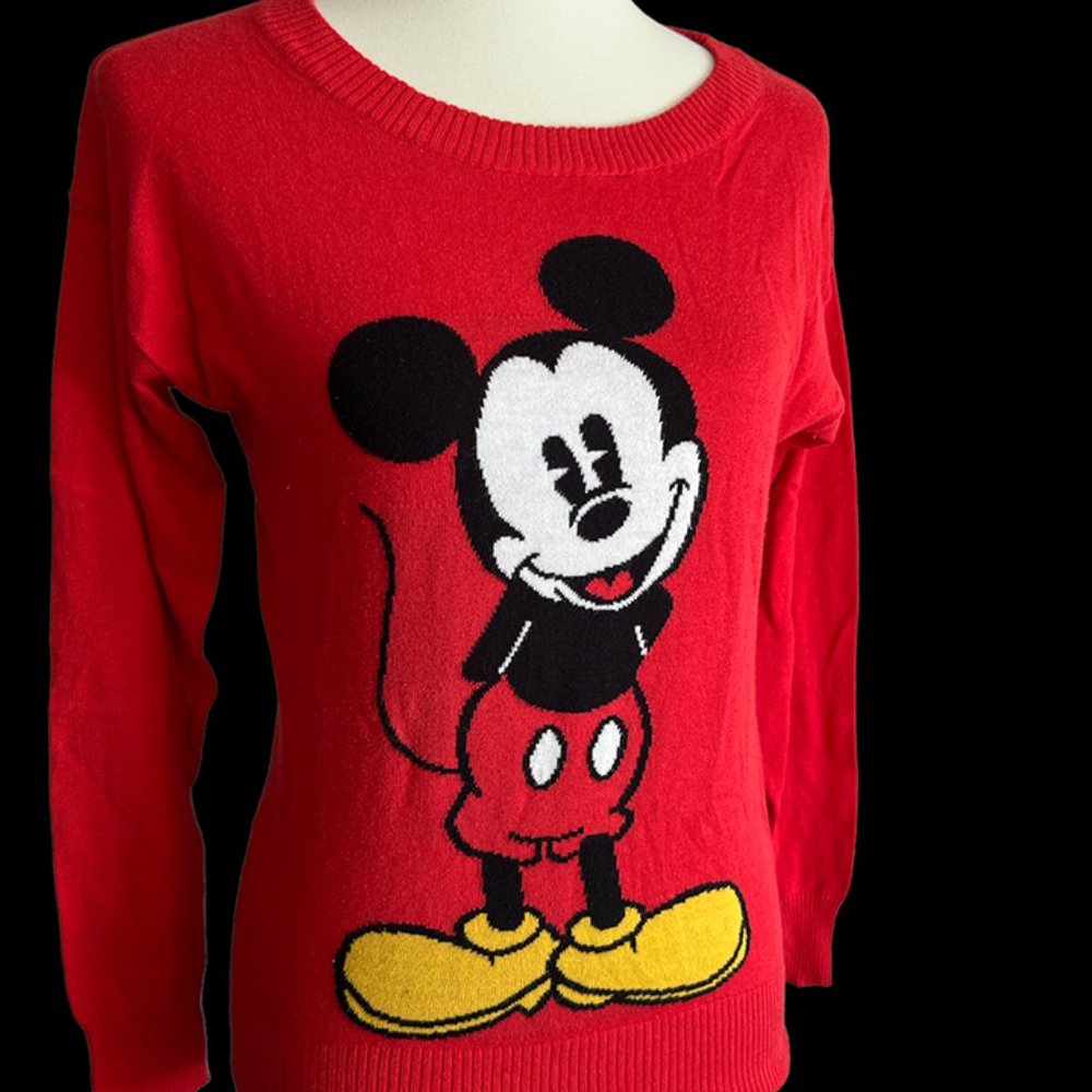 Disney Sweater Womens S Small Red Pullover Sweatshirt Mickey Mouse Round Neck